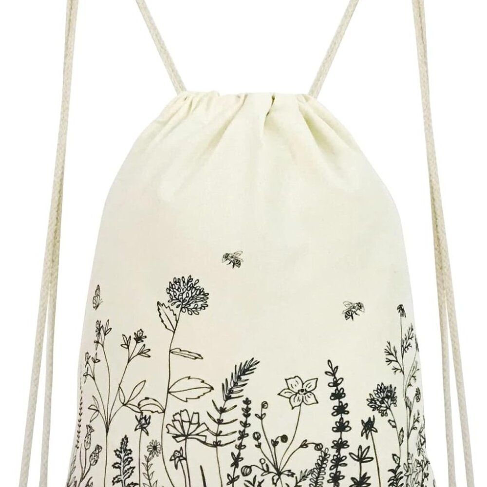 Small Flower Drawstring Backpack Cute Floral Draw… - image 1